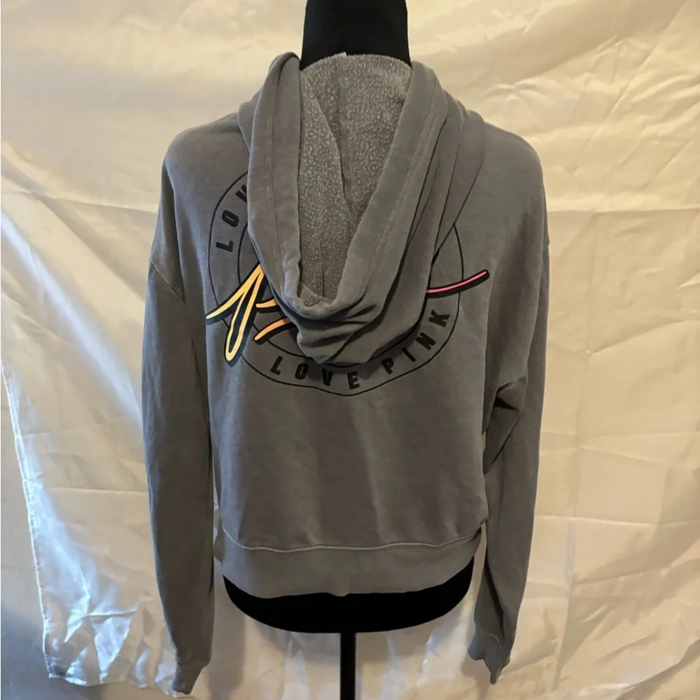 PINK Victorias Secret Logo Cropped Zip-up Hoodie Sweatshirt Small - Picture 6 of 11